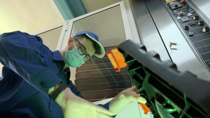 A technician opening a radioactive toolbox