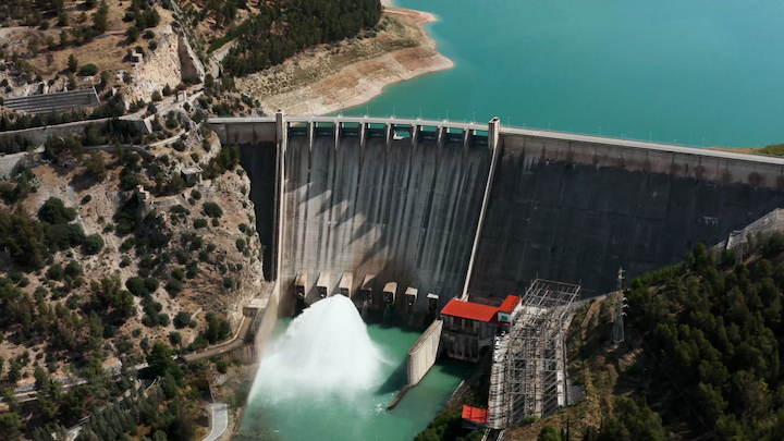 Aerial view of a dam