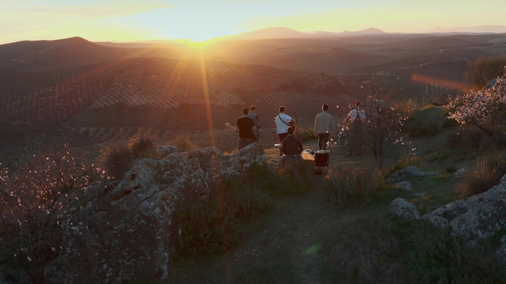 Sunset with an aerial view of the band